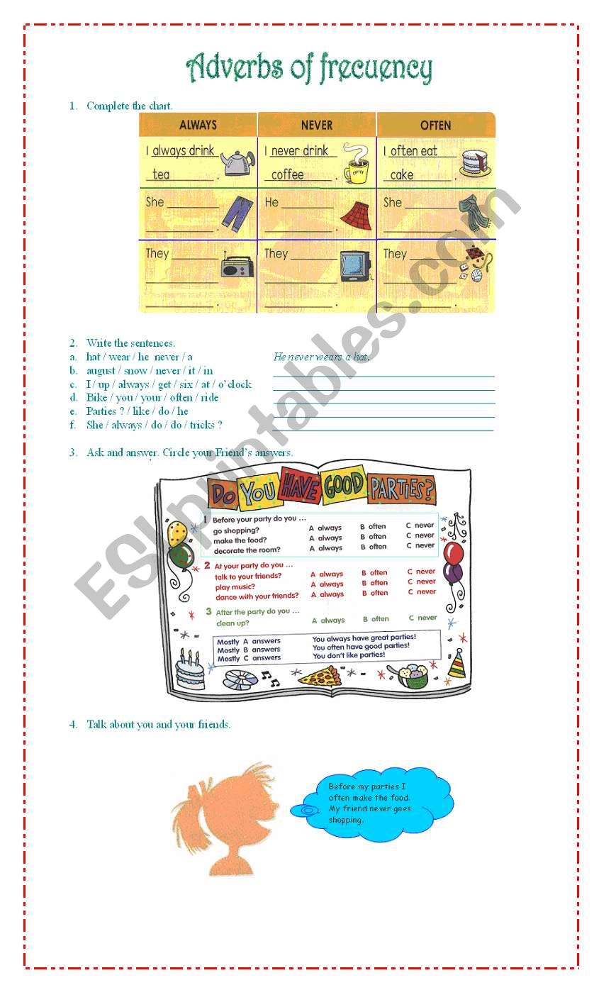 Adverbs of frequency worksheet