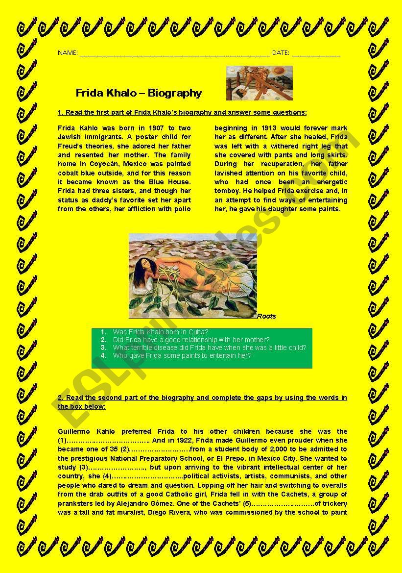 Frida Khalo - Biography worksheet