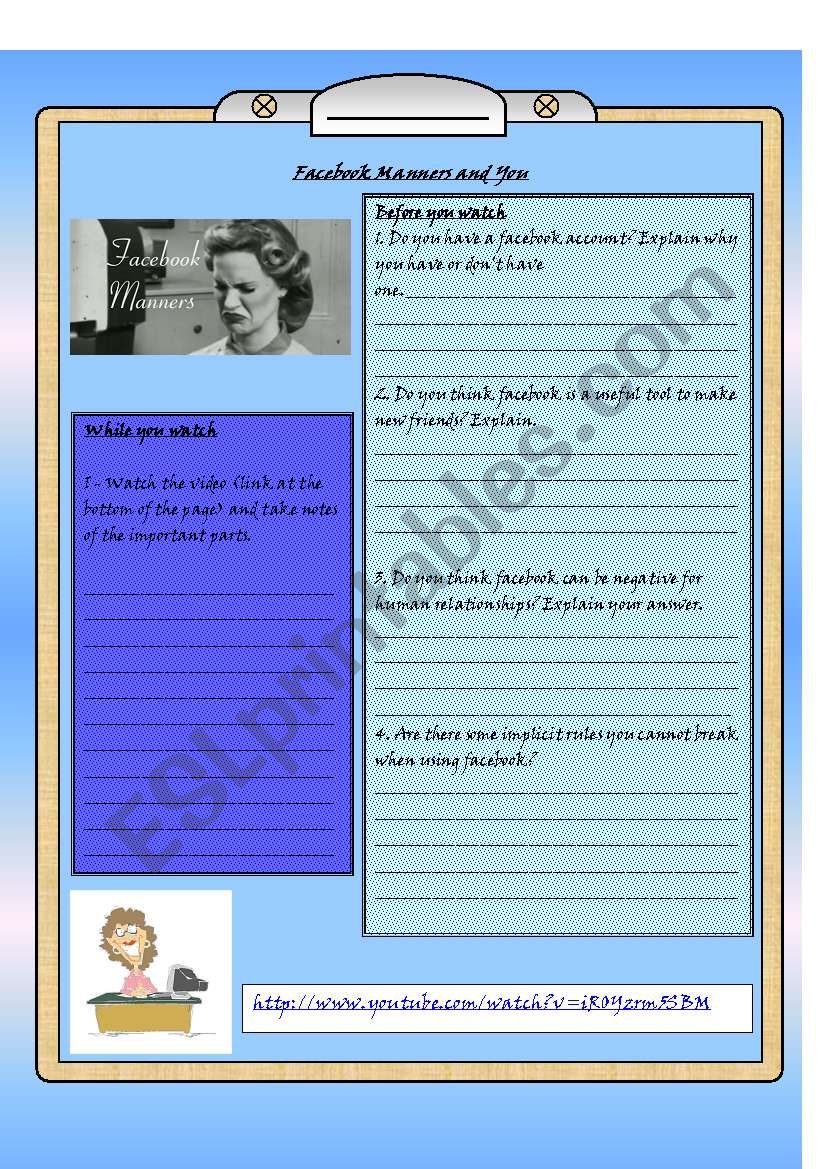 Facebook Manners worksheet