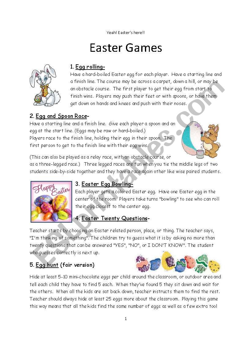 ESL Games for Easter worksheet