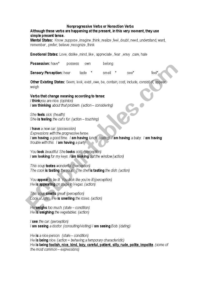 non-progressive verbs worksheet