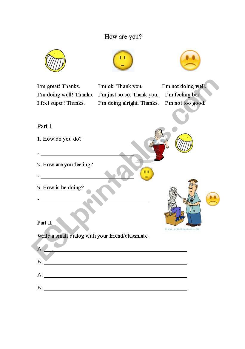 How Are You?  Practice Sheet worksheet