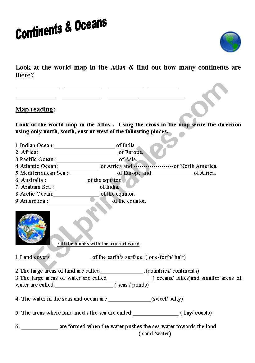 Continents & Oceans worksheet