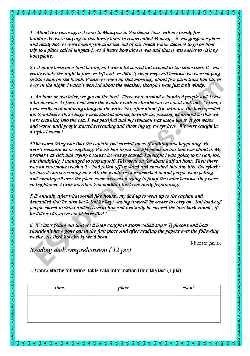 An unforgettable boat trip  worksheet