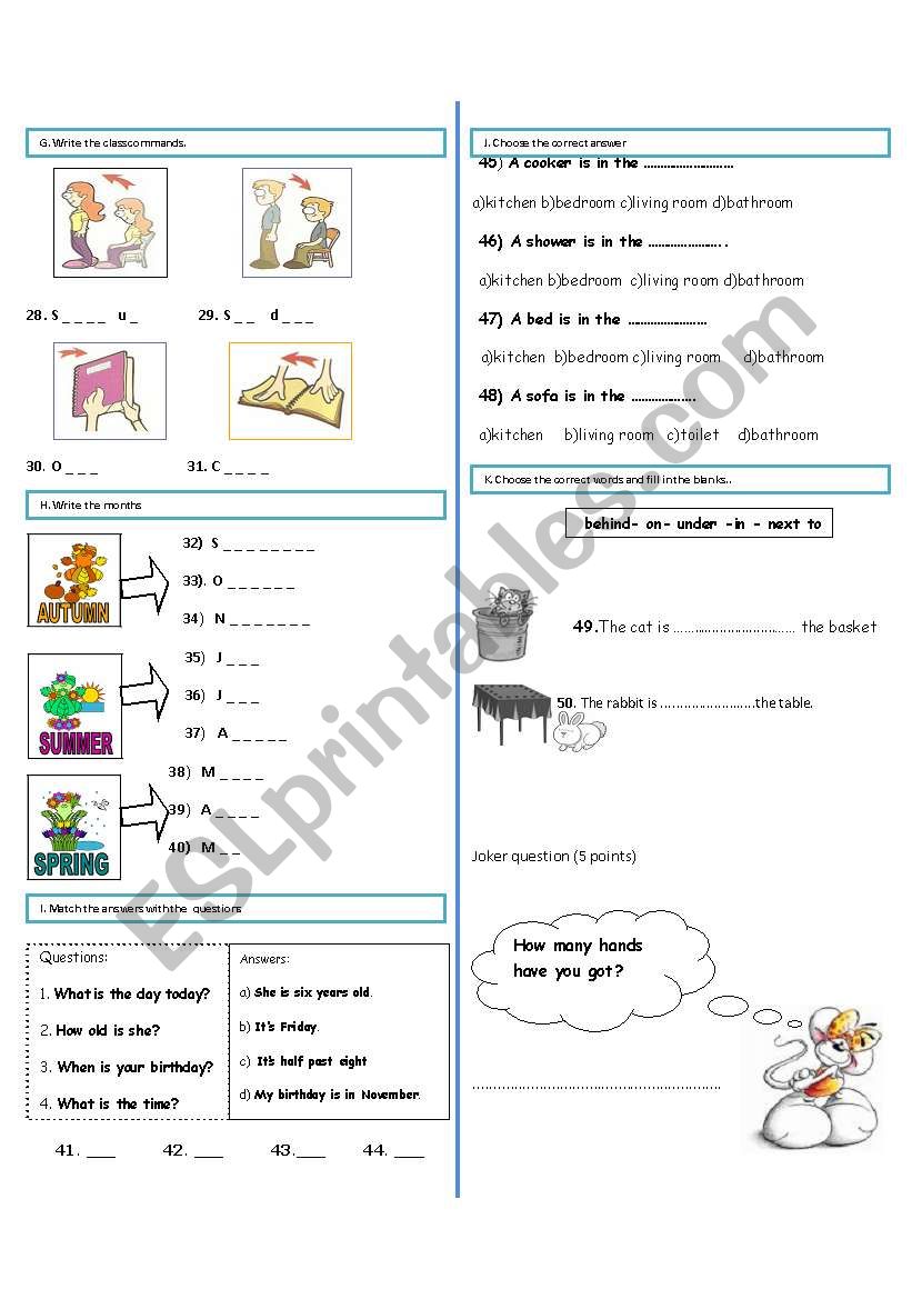 Exam for the 4th graders (2) worksheet