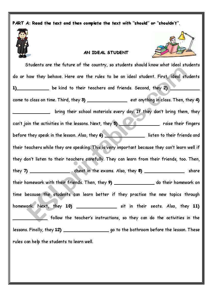 SHOULD + READING worksheet