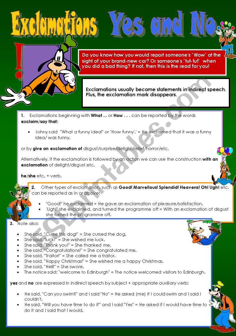 Exclamations and Yes and No worksheet