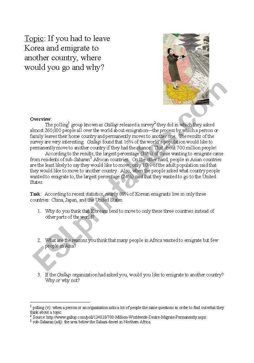 Emigration worksheet