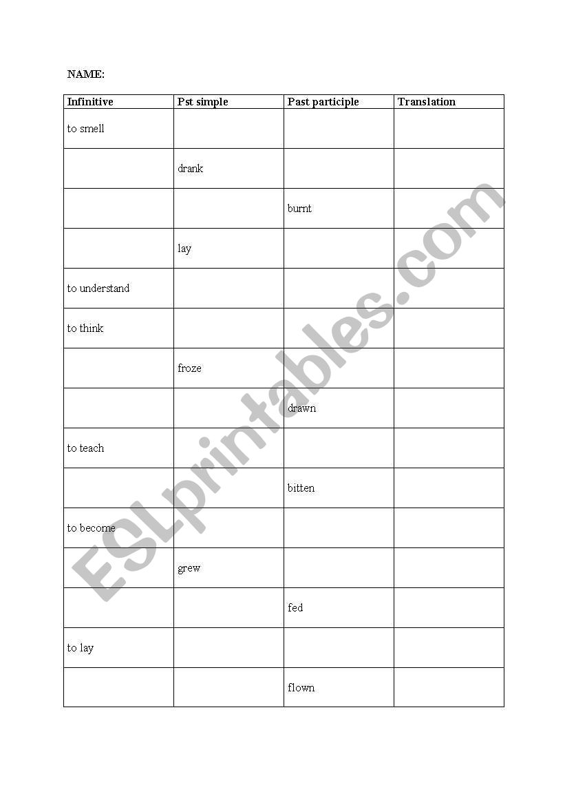 irregular verbs test - version 2