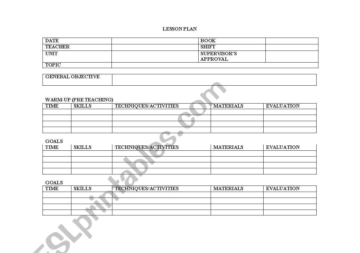 lesson plan sheet worksheet