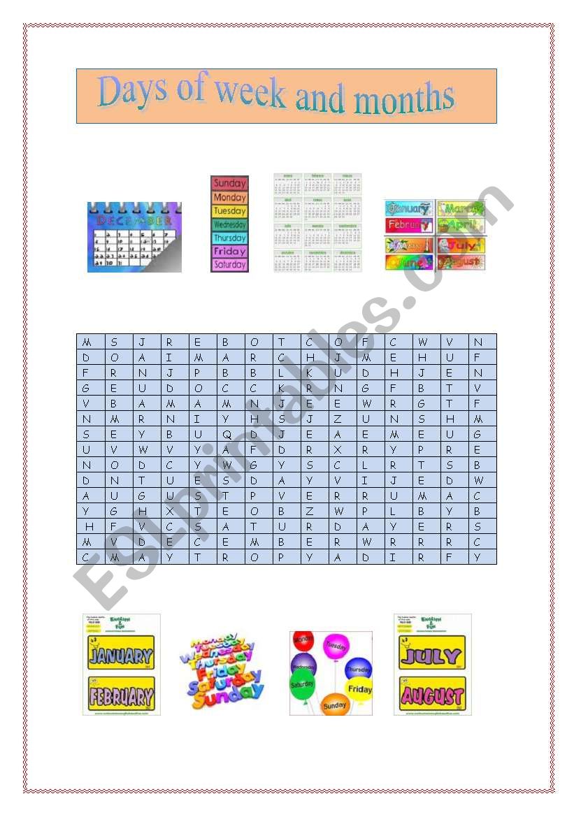 Days of week and months puzzle