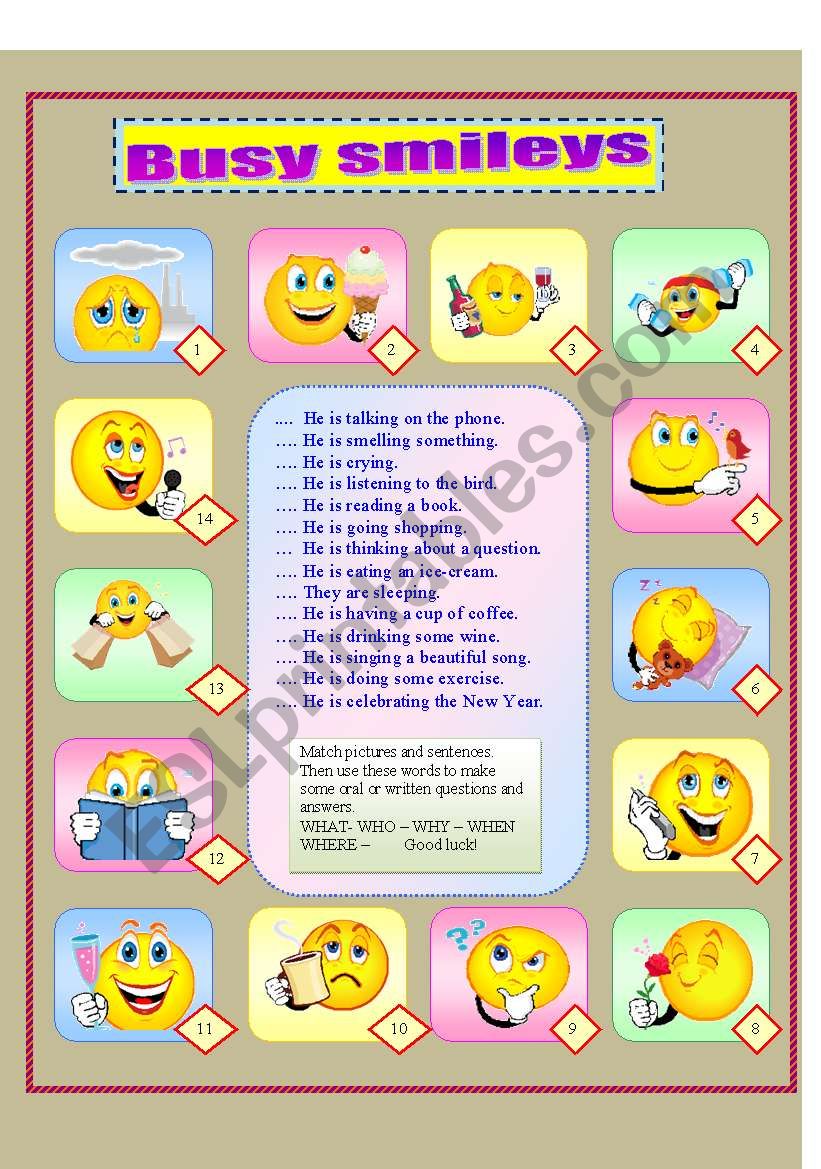 Busy smileys worksheet