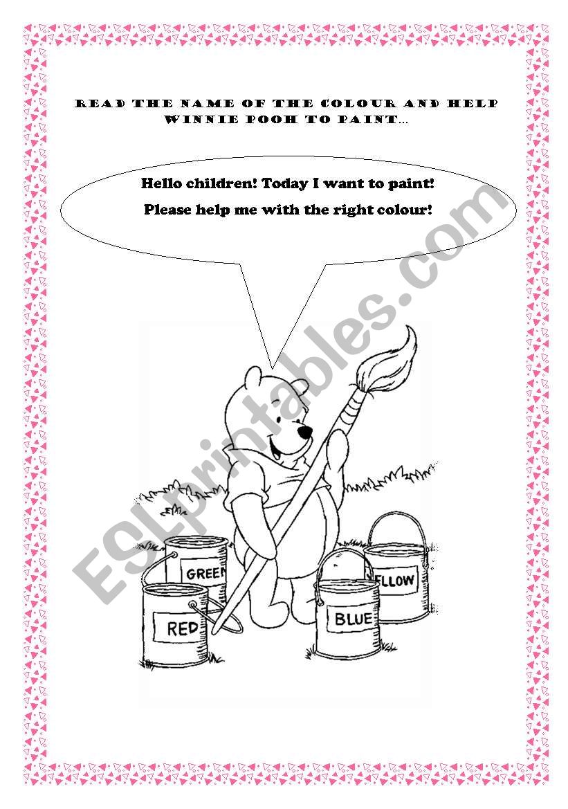 Help Winnie Pooh to paint worksheet