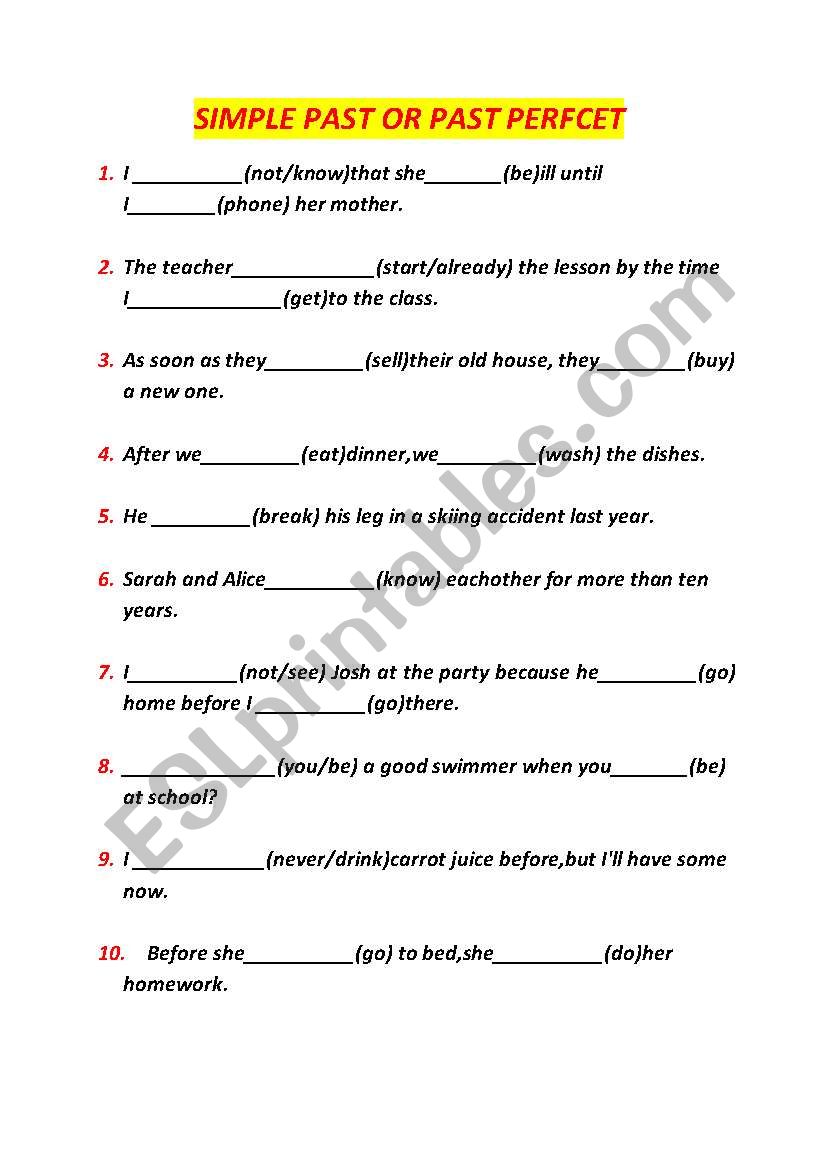Simple past or  Past perfect worksheet