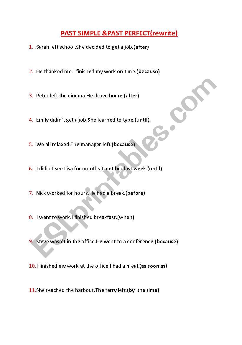 Past perfect vs Past Simple worksheet