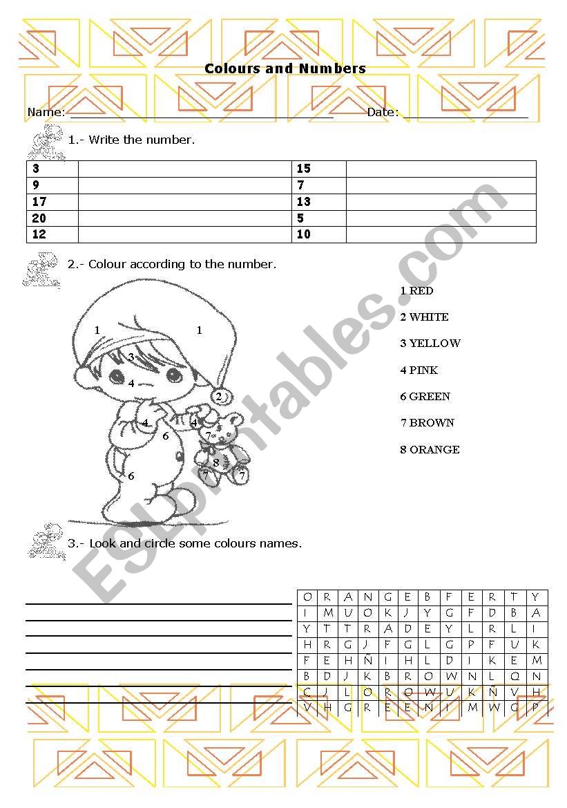 Colours and Numbers worksheet