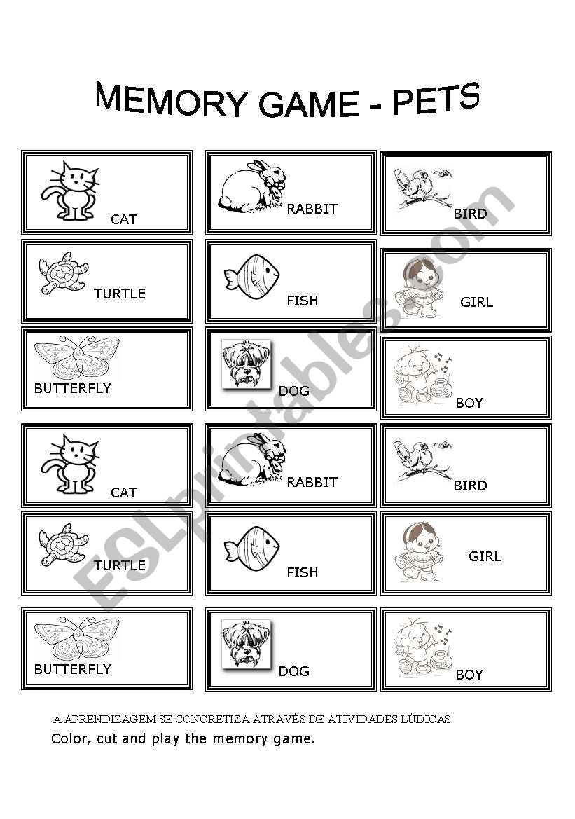 Memory game - Pets worksheet