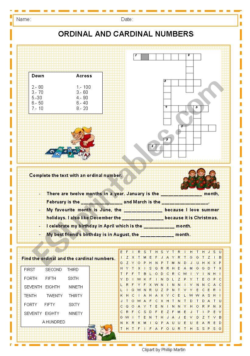 Ordinal and Cardinal Numbers worksheet