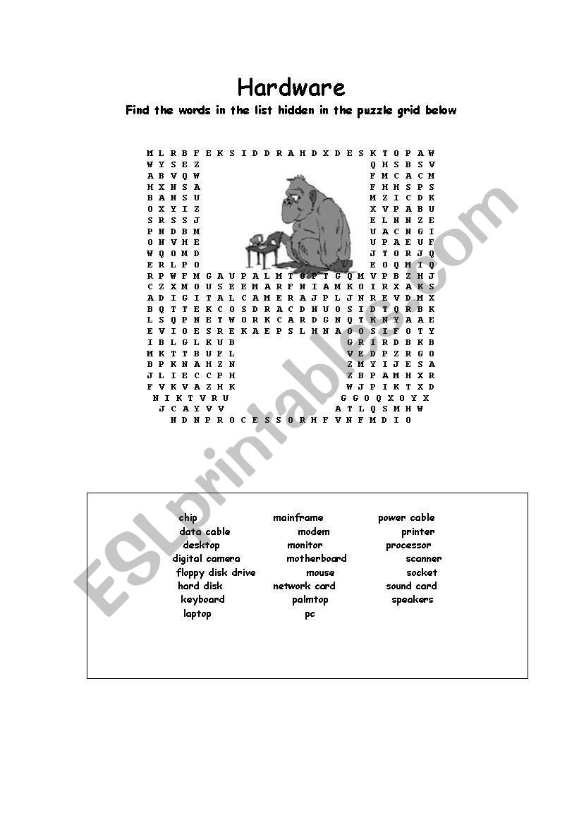 wordsearch - hardware worksheet