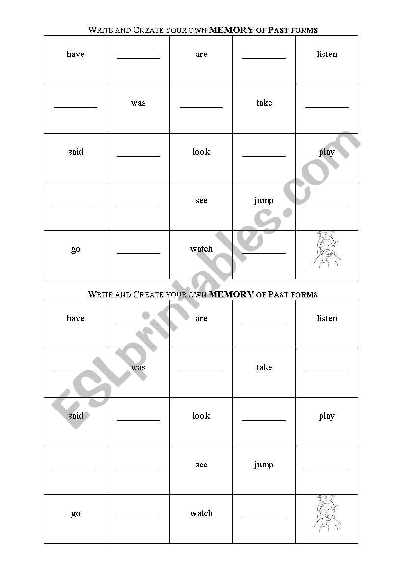 Memory Past forms worksheet