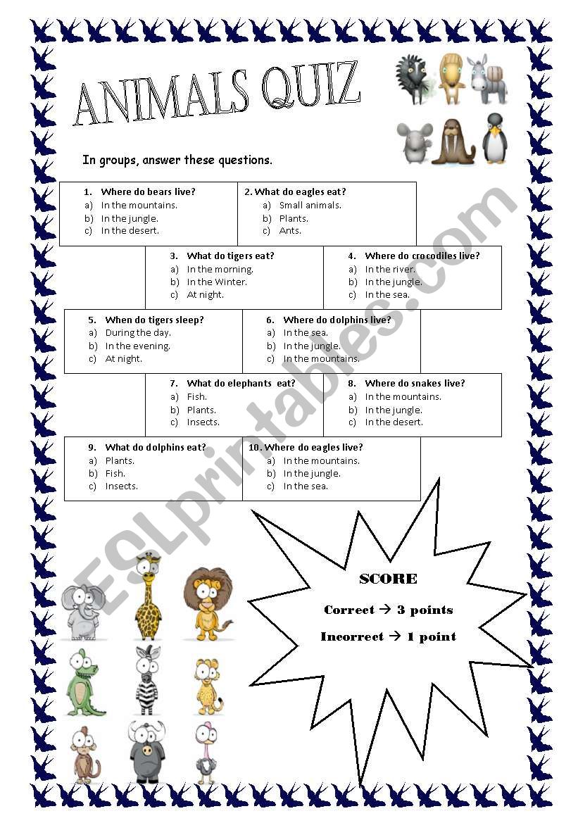 Animals quiz worksheet