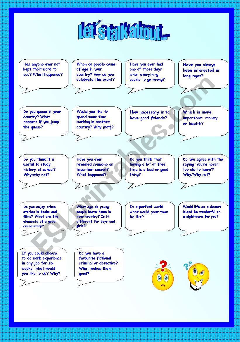 Lets talk about-2 pages worksheet