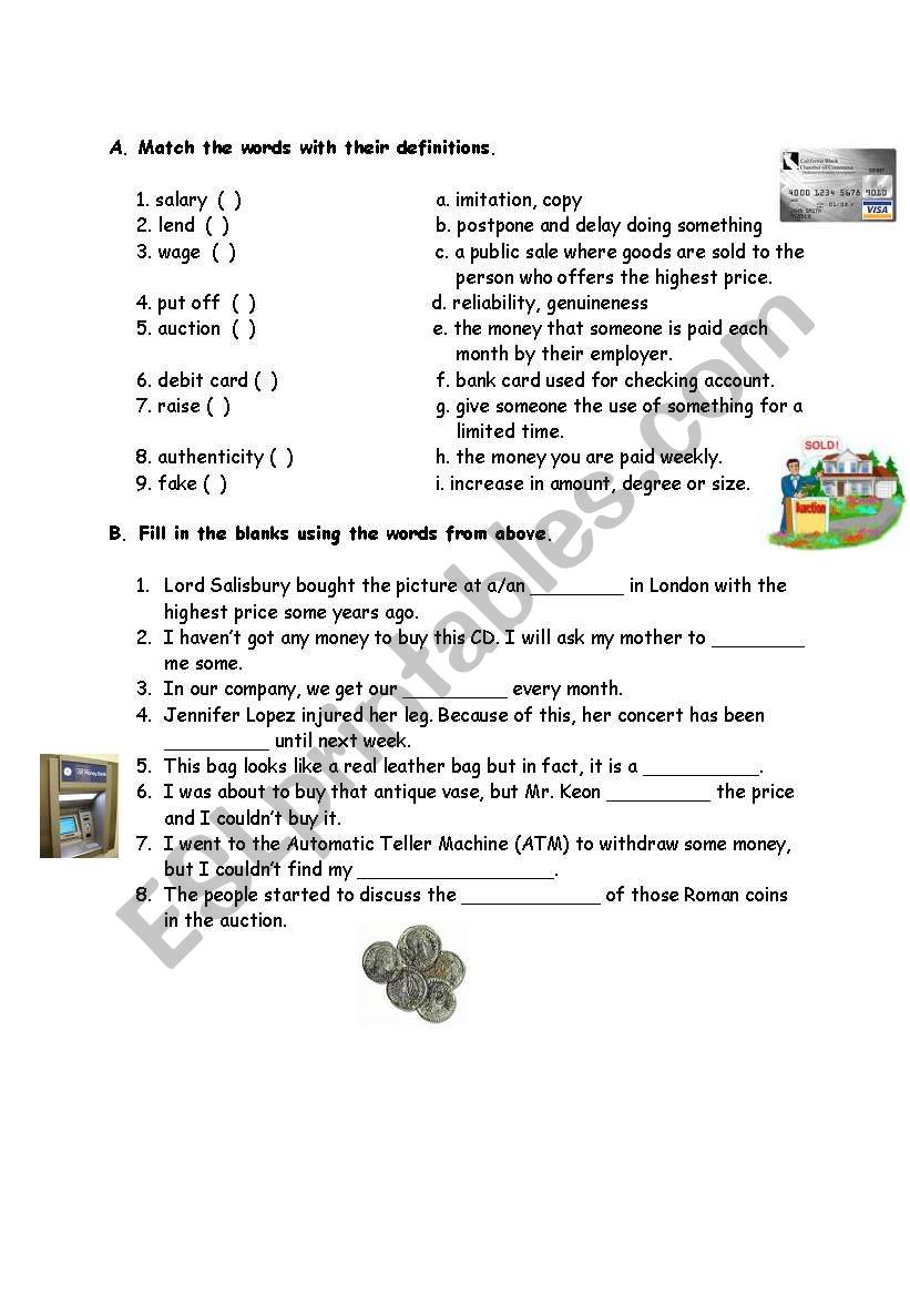 money vocabulary worksheet