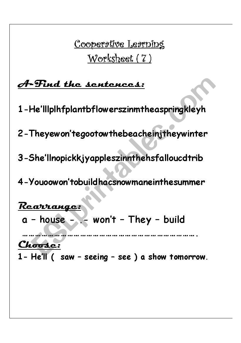 The future ( will / wont ) worksheet