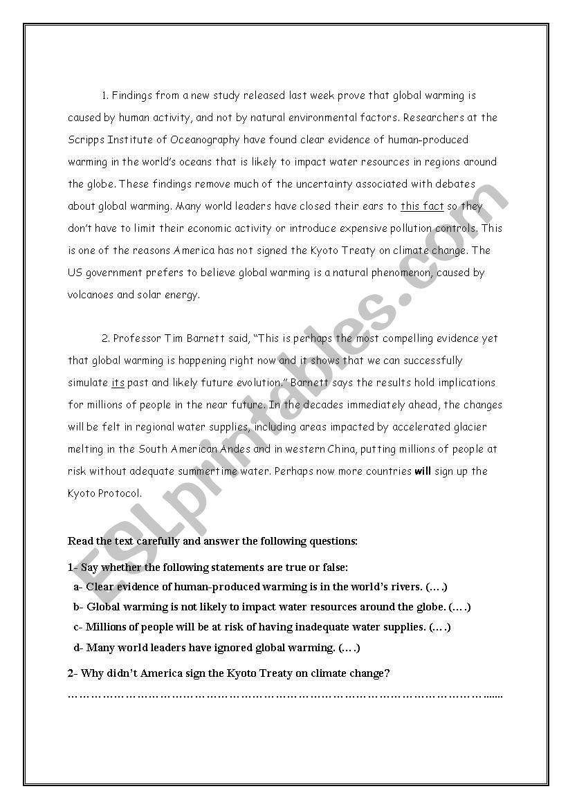 Global warming worksheet