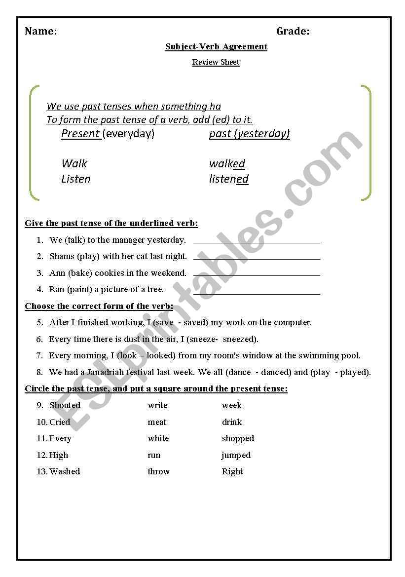 Past tenses worksheet