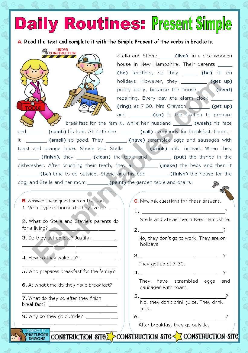 Daily Routines -  Simple Present  -  Context :  School Break  