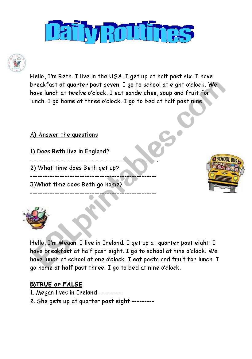 daily routines worksheet