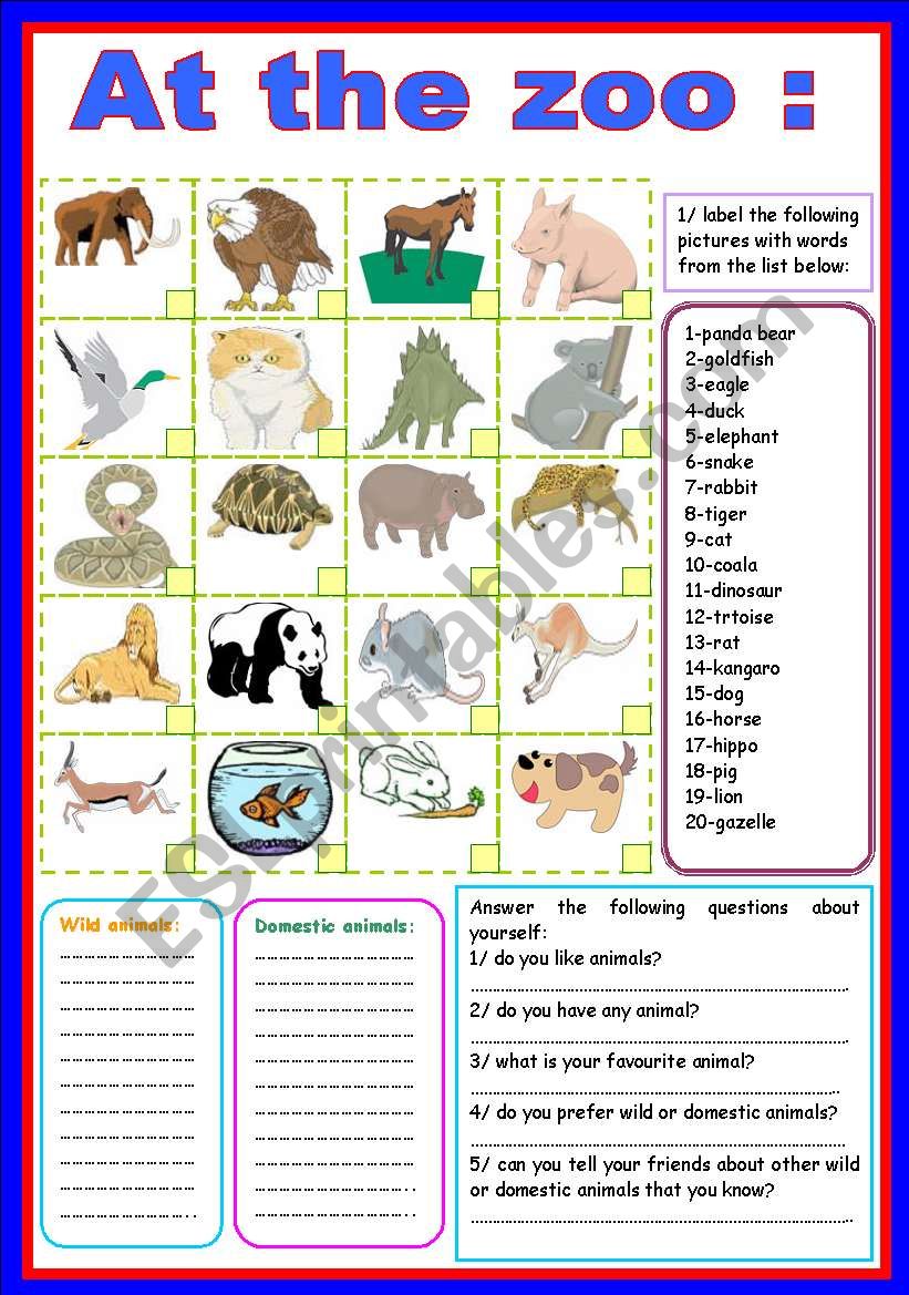 at the zoo worksheet