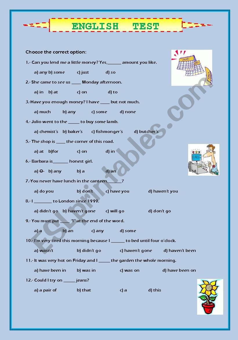 English Test worksheet