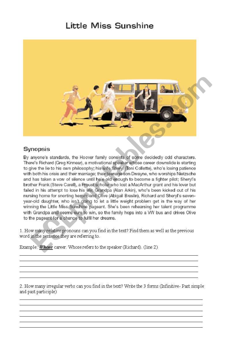 Little Miss Sunshine worksheet and Trivia
