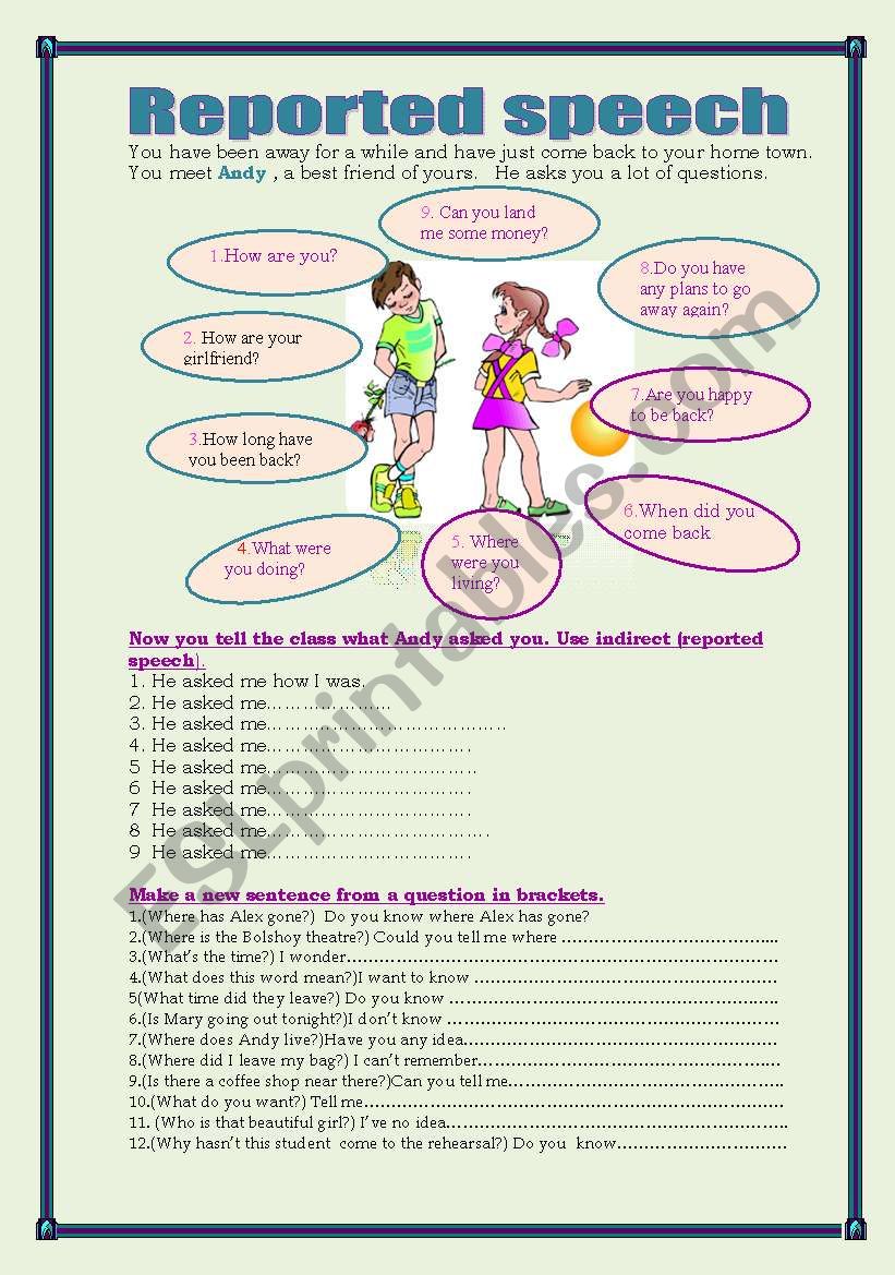 Reported speech worksheet