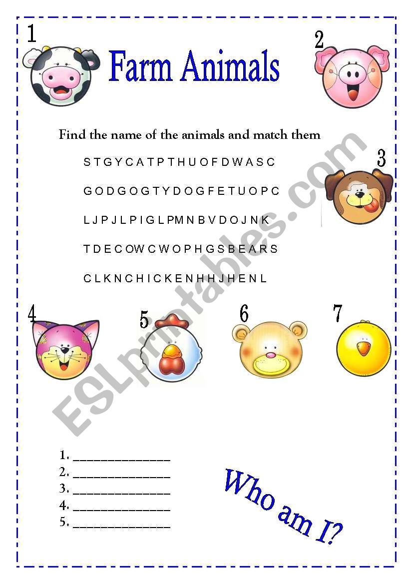 FARM ANIMAS WORDSEARCH  worksheet