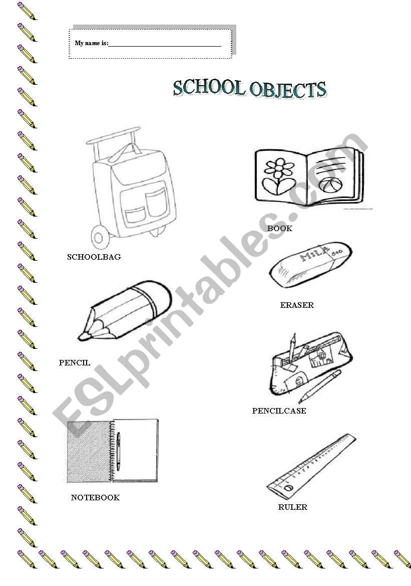 school objects worksheet