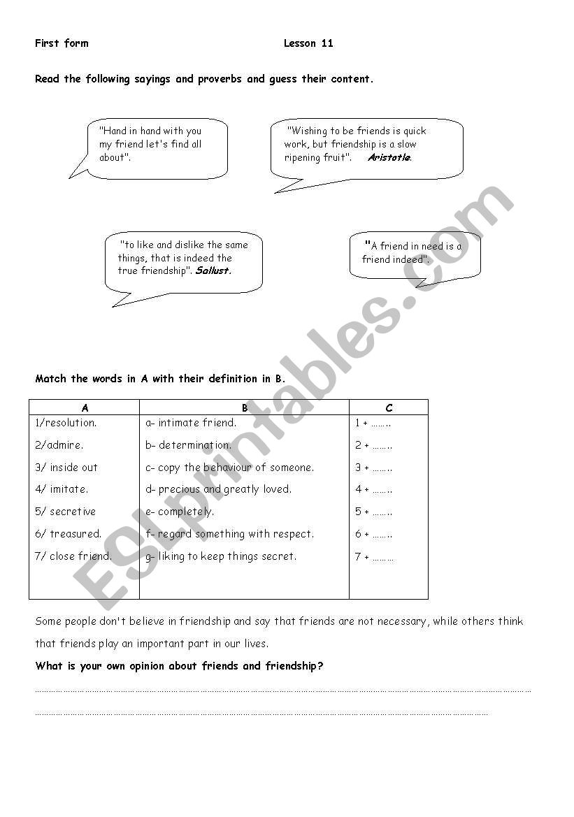lesson 11 - 1st form worksheet