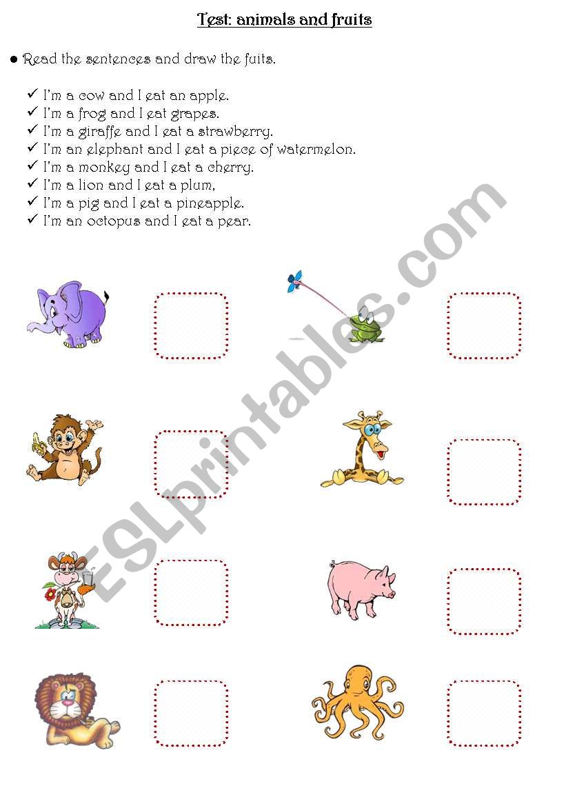 animals and fruits worksheet