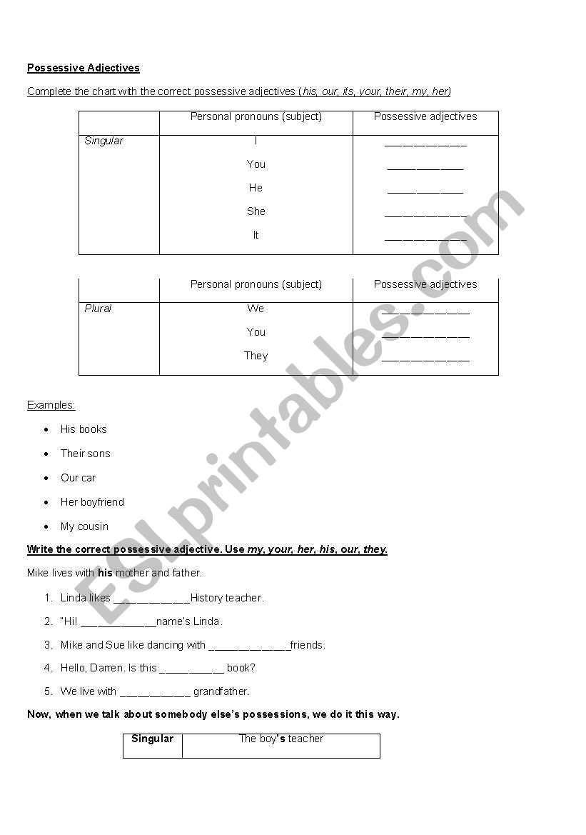 Possessive Pronouns worksheet