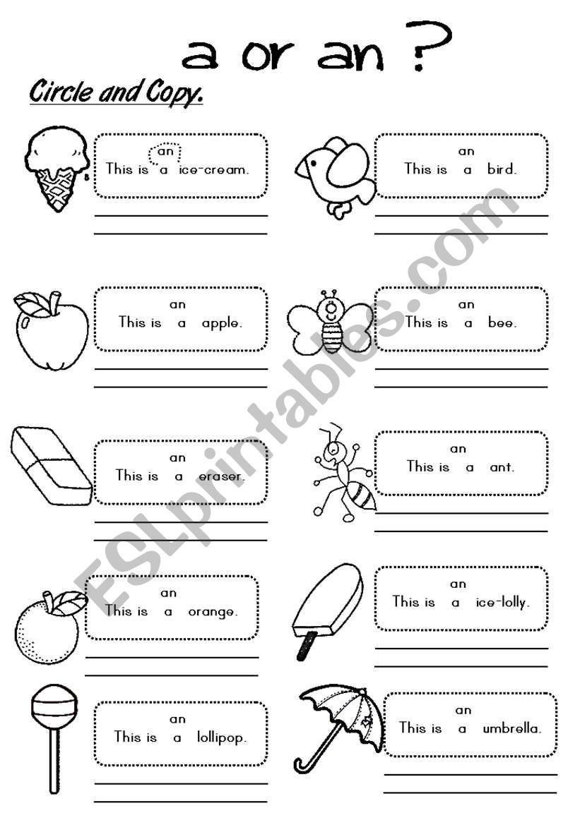 A or AN? 2 worksheet