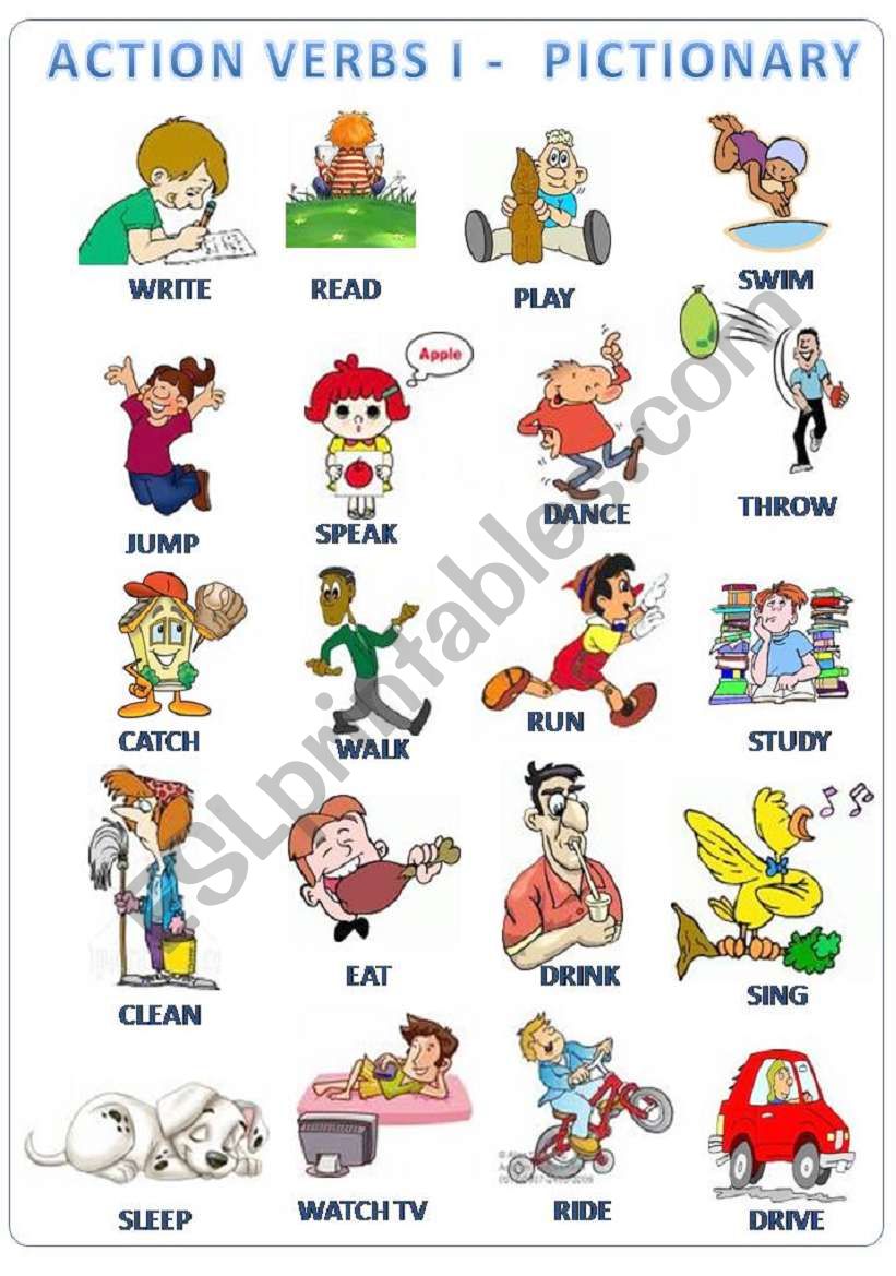 ACTION VERBS PICTIONARY worksheet