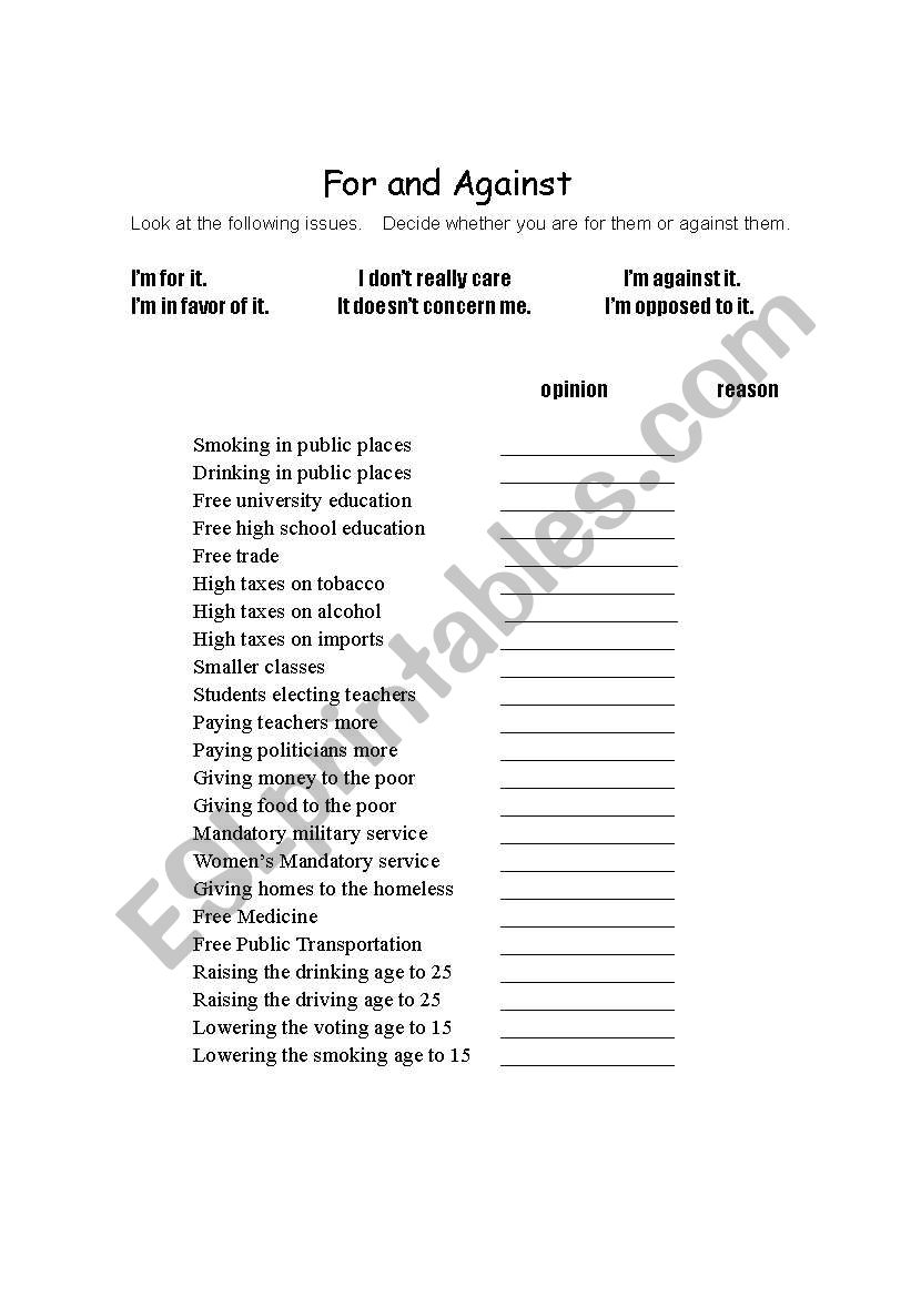 State your opinion worksheet