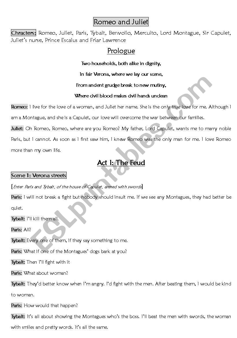 Romeo and Juliet-Script for ESL students