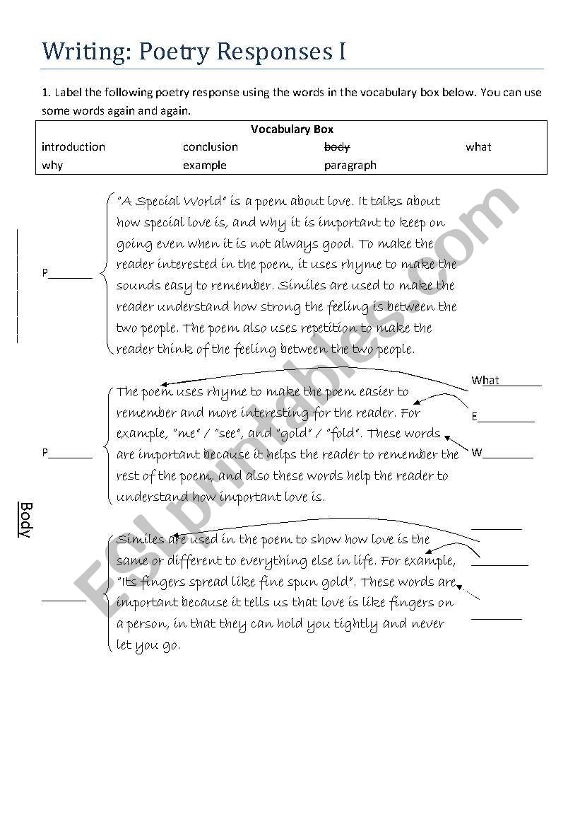 Writing: Poetry Responses I worksheet