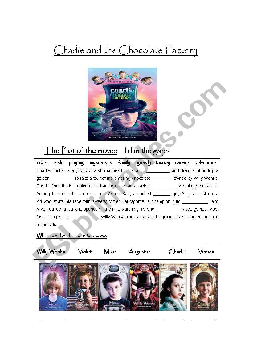 Charlie and the Chocolate Factory movie worksheet