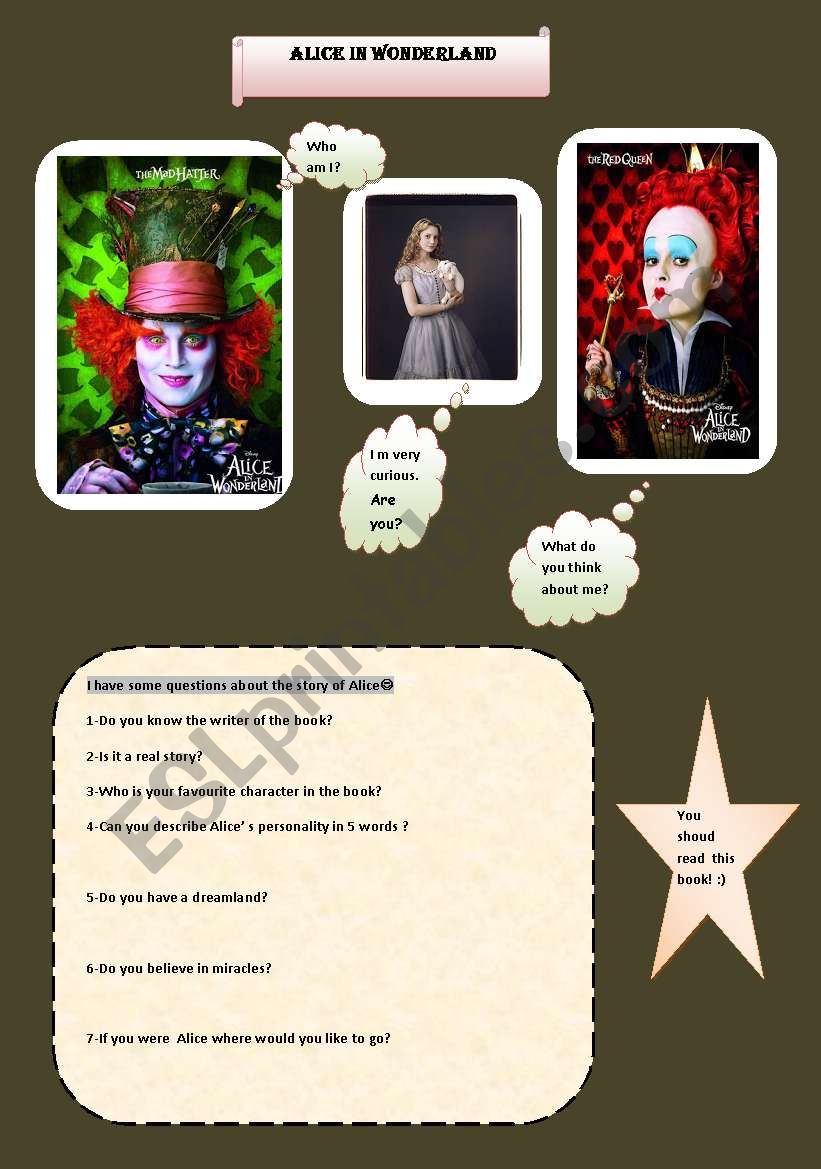 Alice in Wondeland worksheet