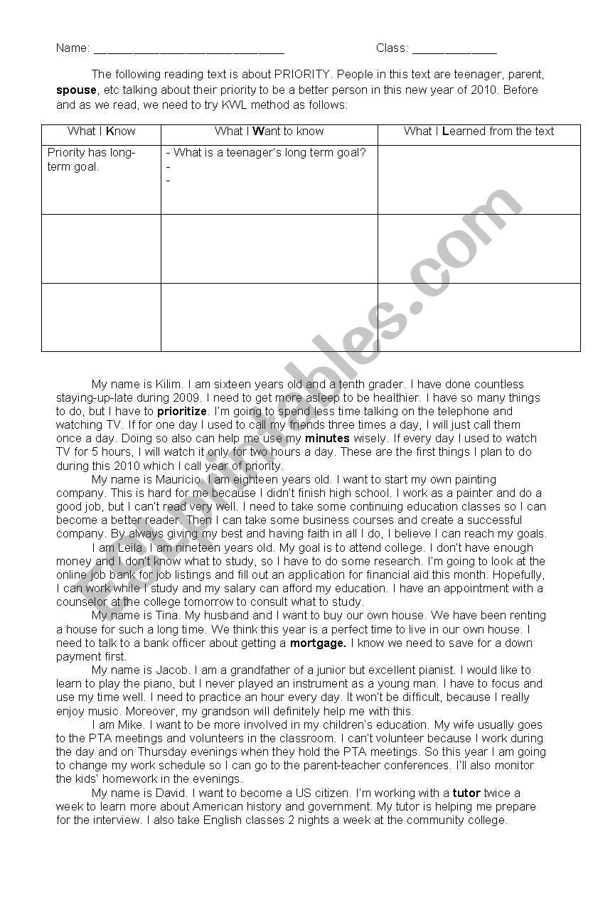 priority worksheet