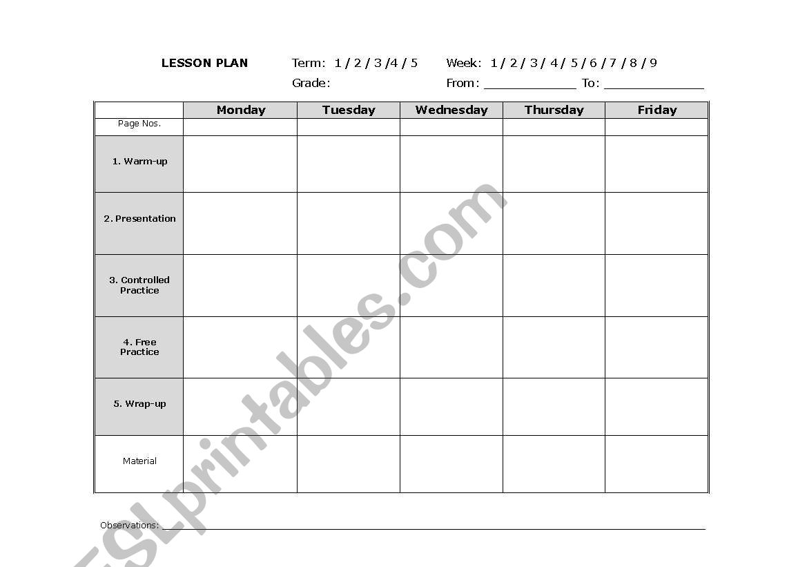 lesson plan sheet worksheet